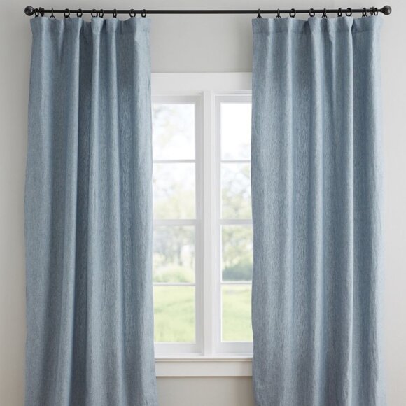 Pottery Barn Classic Belgian Flax Linen Curtain w/ Blackout Lining Blue Chambray - Picture 3 of 8